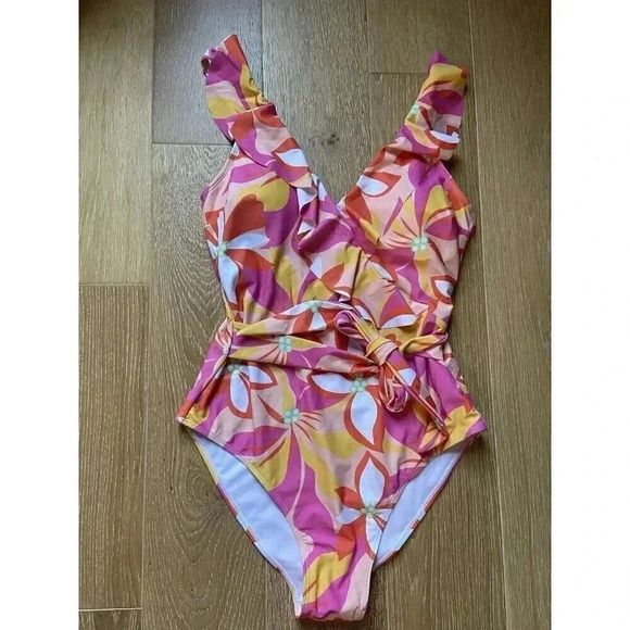Women's Bathing Suit Pink Lily Tropic Like Hot One Piece Swimsuit  Size L NEW - Picture 4 of 13